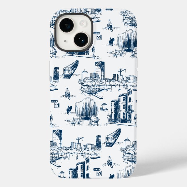 Boston Toile Navy und White Phone Case (Rückseite)