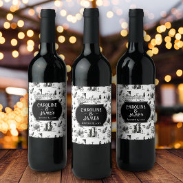 Boston Toile Personalisiert WeddingDate - Flaschen Weinetikett