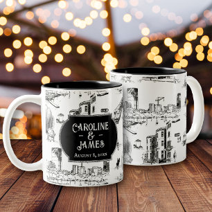 Boston Toile Personalisierter Hochzeitsdatum-Mug Zweifarbige Tasse