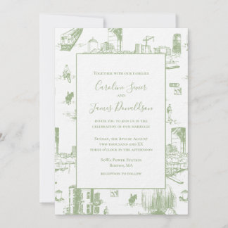 Boston Toile Sage Green Wedding Einladung
