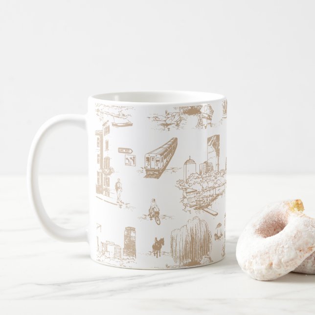 Boston Toile Tan und White Kaffeetasse (Mit Donut)