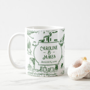 Boston Toile Waldgrüne Personalisierte Hochzeit Kaffeetasse