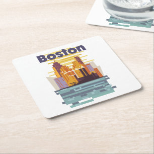 Boston Travel Poster Rechteckiger Pappuntersetzer