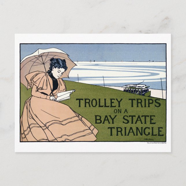 Boston Trolley Vintage Poster restauriert Postkarte (Vorderseite)