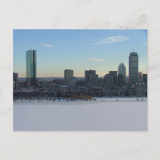 Boston und der eingefrorene Charles River Postkarte (Vorderseite)