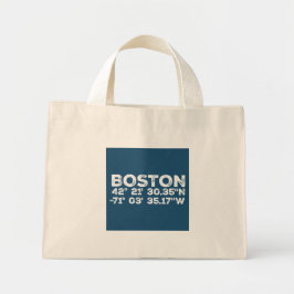 Boston und Koordinaten in abgenutzter Schrift Mini Stoffbeutel
