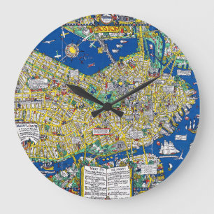 Boston Vintage alte Stadtkarte USA Amerika Geograp Große Wanduhr