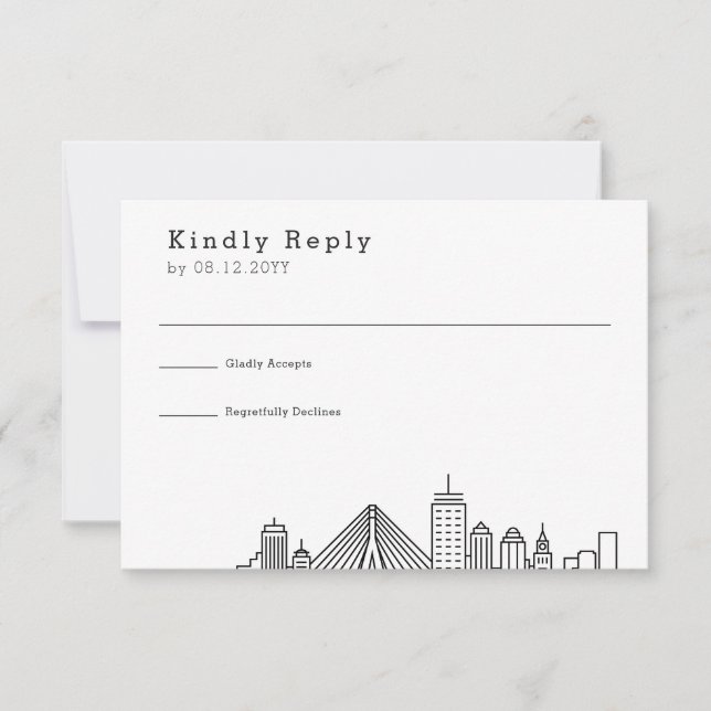 Boston Wedding | Stilisierte Skyline-UAWG RSVP Karte (Vorderseite)
