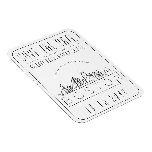 Boston Wedding Stylized Skyline Save the Date Magnet (Rechte Seite)