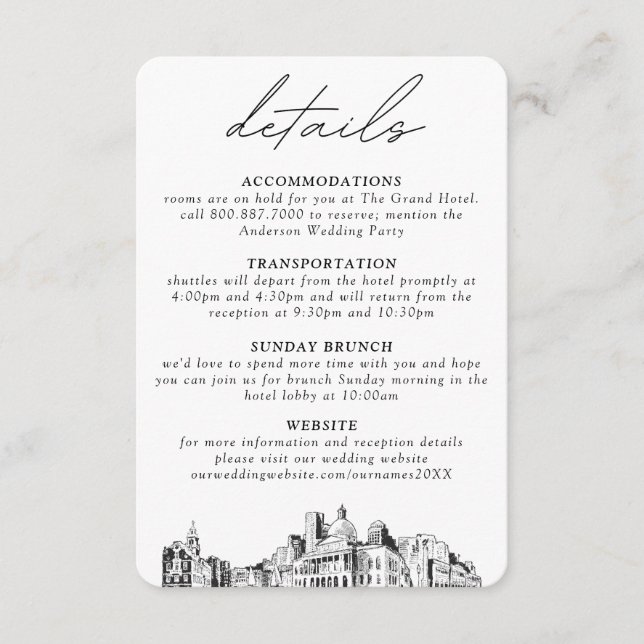 Boston Wedding Vertical Details Enclosure Card Begleitkarte (Vorderseite)