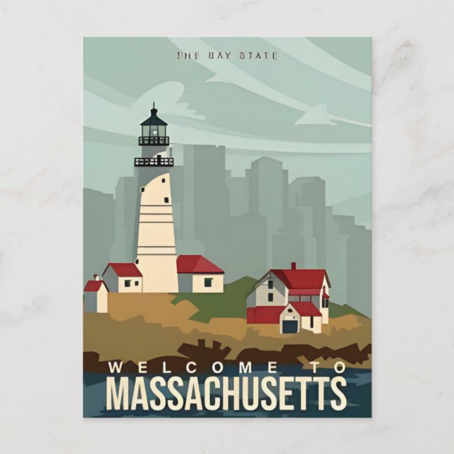 Boston willkommen bei Massachusetts Vintage Travel Postkarte (Vorderseite)