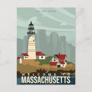 Boston Willkommen in Massachusetts Vintage Reise Postkarte
