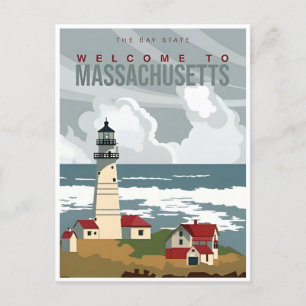 Boston Willkommen in Massachusetts Vintage Reise Postkarte