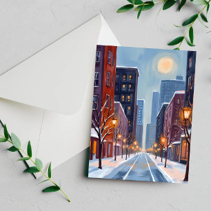 Boston Winter Watercolor-Karte der Stadt Massach
