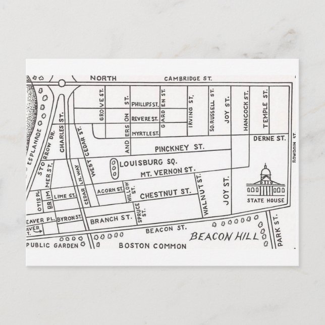 Bostoner Beacon Hill Map Postkarte (Vorderseite)