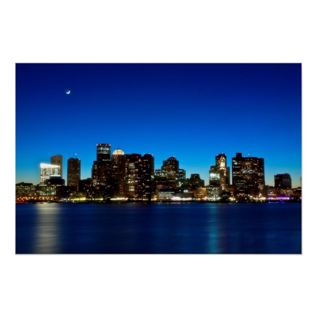 Bostoner Skyline mit dem Mond Poster (Vorderseite)