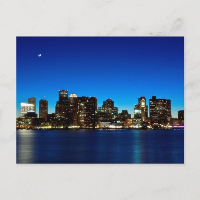 Bostoner Skyline mit dem Mond Postkarte (Vorderseite)