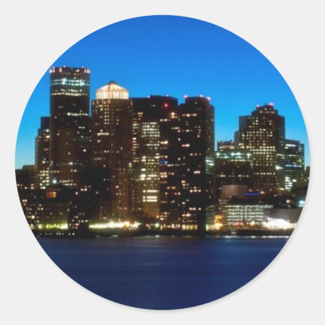 Bostoner Skyline mit dem Mond Runder Aufkleber (Vorderseite)