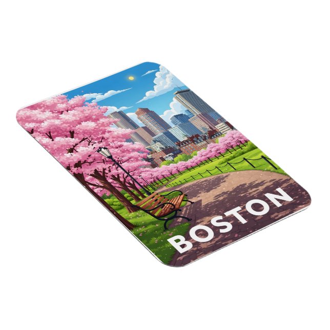 Bostoner Skyline unter blühenden Kirschblüten Magnet (Rechte Seite)