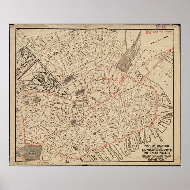Bostoner Stadtplan 1911 Vintag Poster (Vorne)