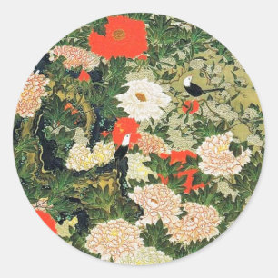 Botan Shoukinzu Blume Muster Runder Aufkleber