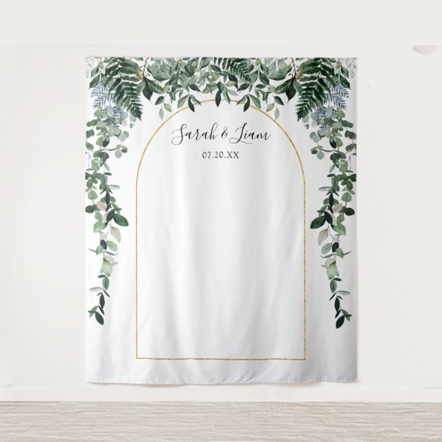 Botanic Boho Arch Wedding Foto Stand Hintergrund Wandteppich (Vorderseite)