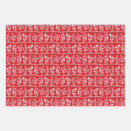 Botanic Rhapsody L white silhouette red green xmas Geschenkpapier Set
