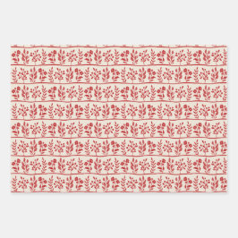 Botanic Rhapsody red floral silhouette beige xmas Geschenkpapier Set