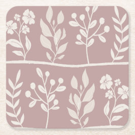 Botanic Rhapsody XL 4 Elfenbeinbeige Silhouette Rechteckiger Pappuntersetzer