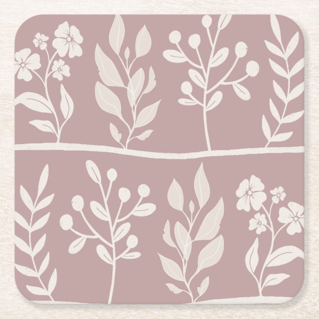 Botanic Rhapsody XL 4 Elfenbeinbeige Silhouette Rechteckiger Pappuntersetzer (Vorderseite)