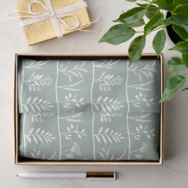 Botanic Serenade Soft Sage Minimalist Silhouettes Seidenpapier (Geschenk)