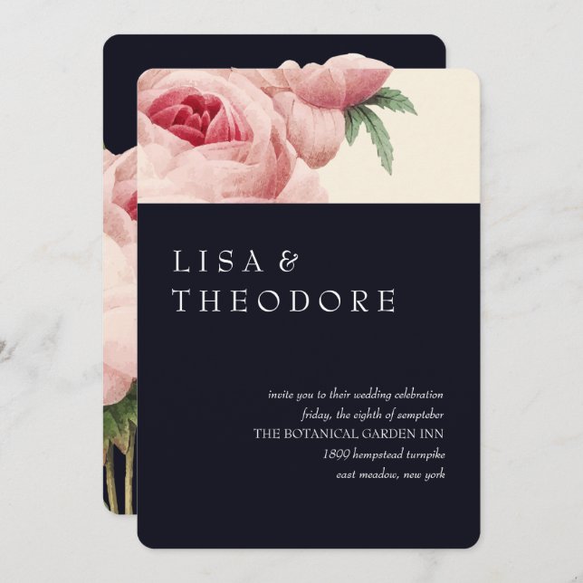 Botanica | Blue Vintage Wedding Einladung (Vorne/Hinten)