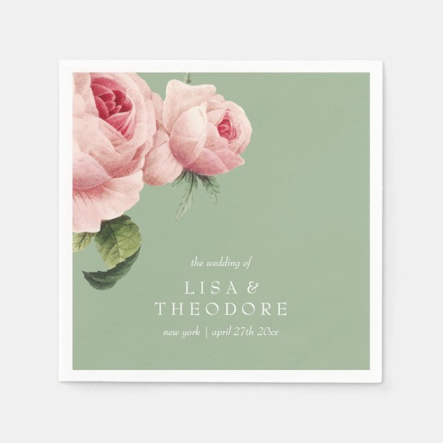 Botanica | PInk sage Vintage Wedding personalisier Serviette (Vorderseite)