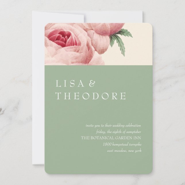 Botanica | Sage Vintage Wedding Einladung (Vorderseite)