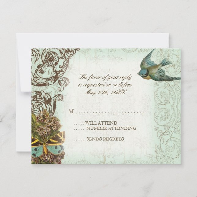 Botanica Wedding RSVP Response Card - Blue Green Karte (Vorderseite)