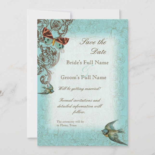 Botanica Wedding Save the Date Invite - Blue Green Einladung (Vorderseite)