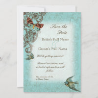 Botanica Wedding Save the Date Invite - Blue Green
