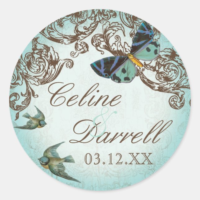 Botanica Wedding Sticker oder Siegel - Aqua Blue (Vorderseite)
