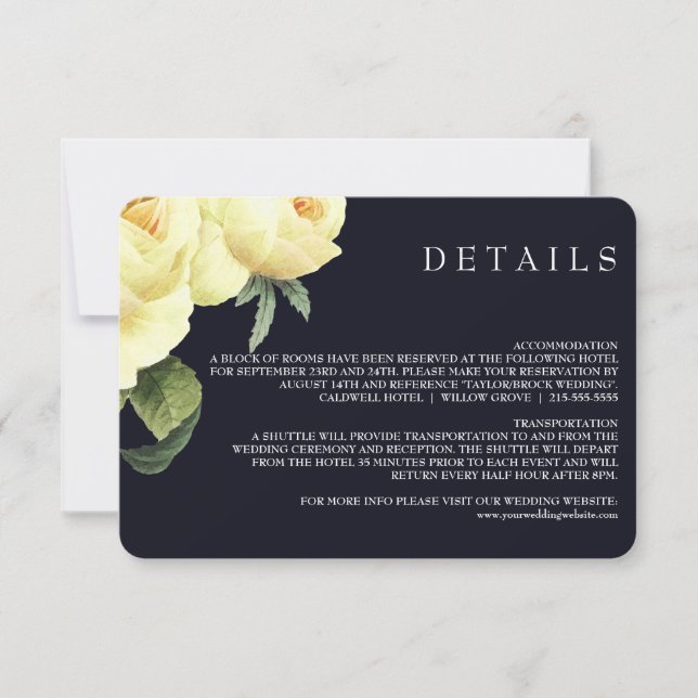 Botanica | Yellow Blue Vintage Wedding Details Einladung (Vorderseite)