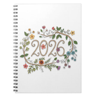 Botanical 2026 Typography with Flowering Vines Notizblock