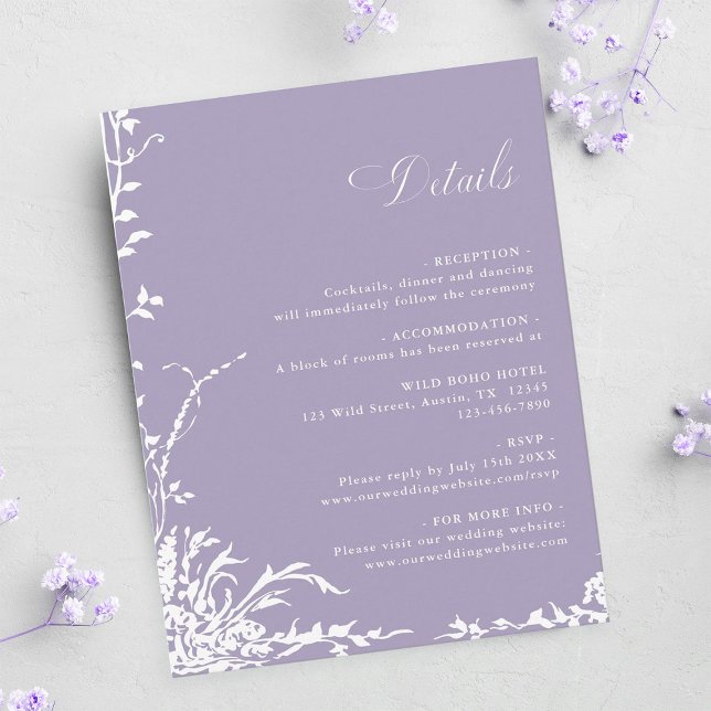 Botanical Arch Garden Lavender Wedding Details Begleitkarte (Von Creator hochgeladen)