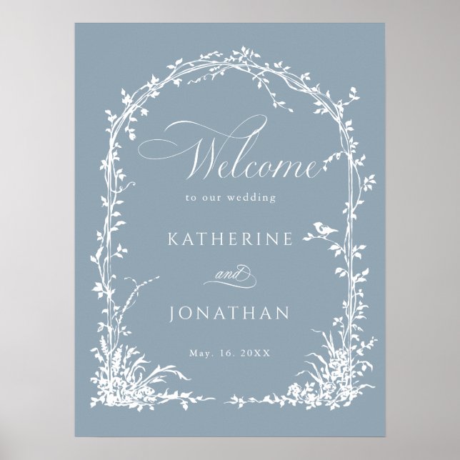 Botanical Arch Garden Wedding Dusty Blue Welcome  Poster (Vorne)
