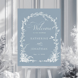 Botanical Arch Garden Wedding Dusty Blue Welcome Poster