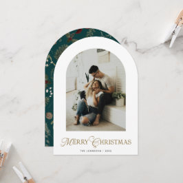 Botanical Arch Photo Green Christmas Holiday Card Einladung