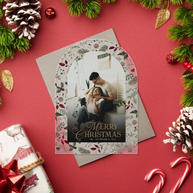 Botanical Arch Photo Merry Christmas Holiday Card Acryleinladungen (Insitu (Feiertag))