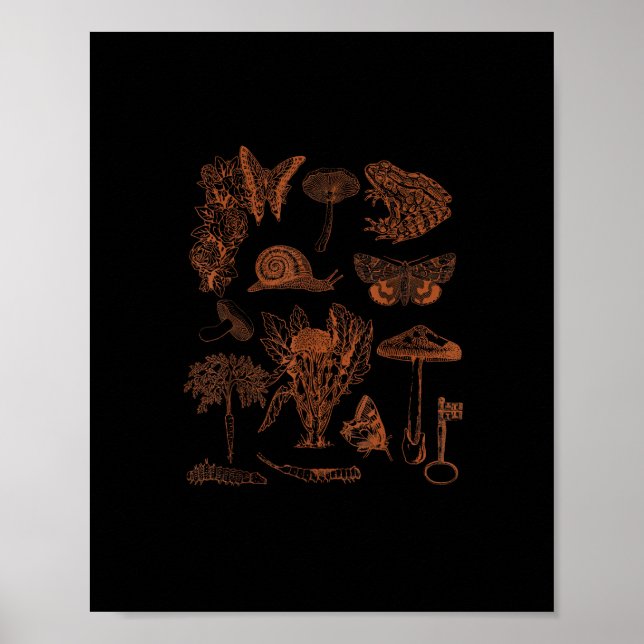 Botanical Art, Frog Fungi Goblincore Aesthetic Cot Poster (Vorne)