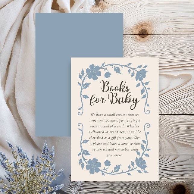 Botanical Baby Shower Book Request Card Blue Sage Begleitkarte (Elegant botanical baby shower book request card with blue sage floral design on neutral background)