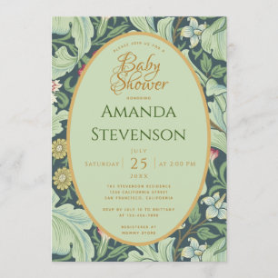 Botanical Baby Shower Gold Green Blätter Leicester Einladung