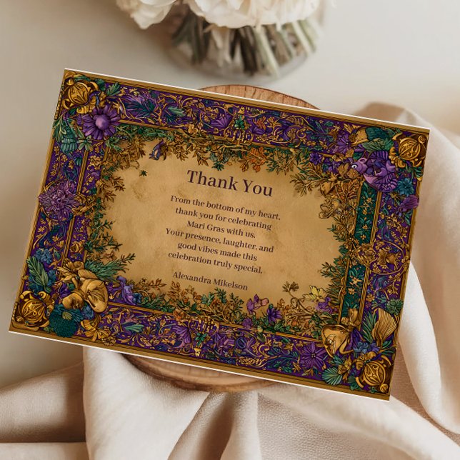 Botanical Baroque Mardi Gras Masquerade Dankeskarte (Von Creator hochgeladen)