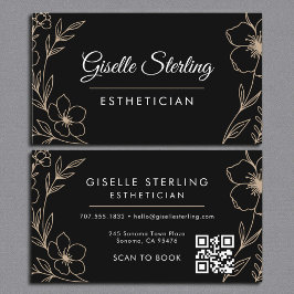 Botanical Black QR Code Esthetician Floral Visitenkarte